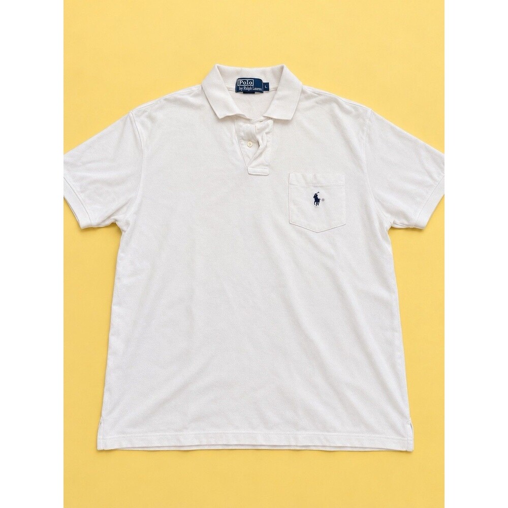 Polo Ralph Lauren Men’s Size L White Pocket Polo Shirt Navy Pony